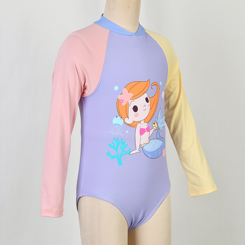 Custom Ecofriendly UV Protection Rash Guard Girls Beachwear Kids One Piece Swimsuit Children Long Sleeve Swimwear