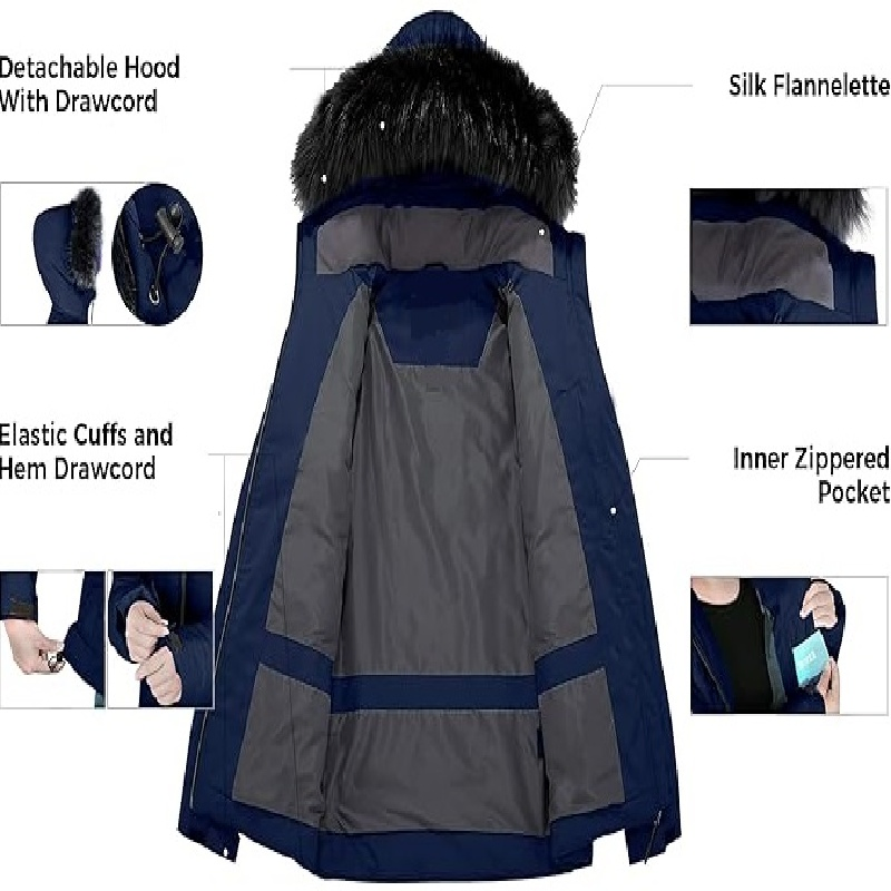 Women's Warm Waterproof Ski Jacket with Thick Hood and Puffer Design Winter Jacket