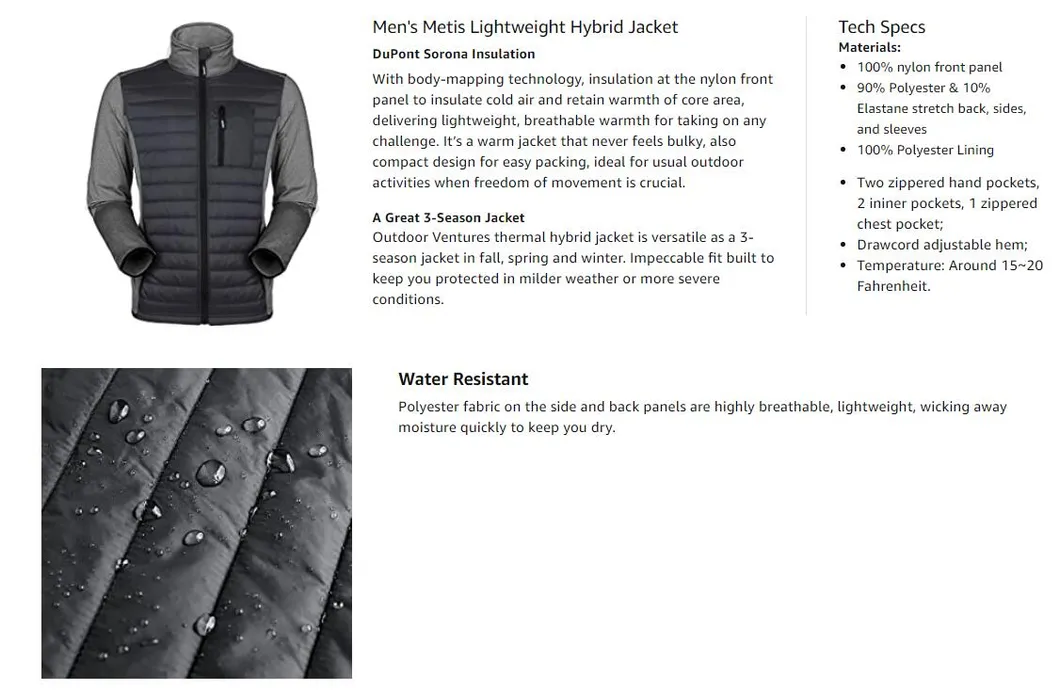 Men's Insulated Hybrid Hiking Jacket