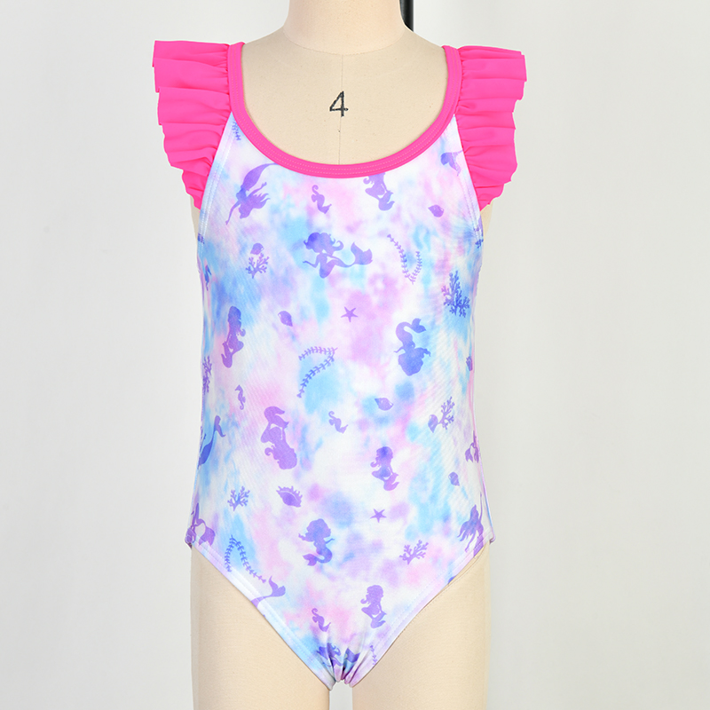 Kids One Piece Swimsuit Shiny Fabric Bathing Suit UV Protection Children Swimwear