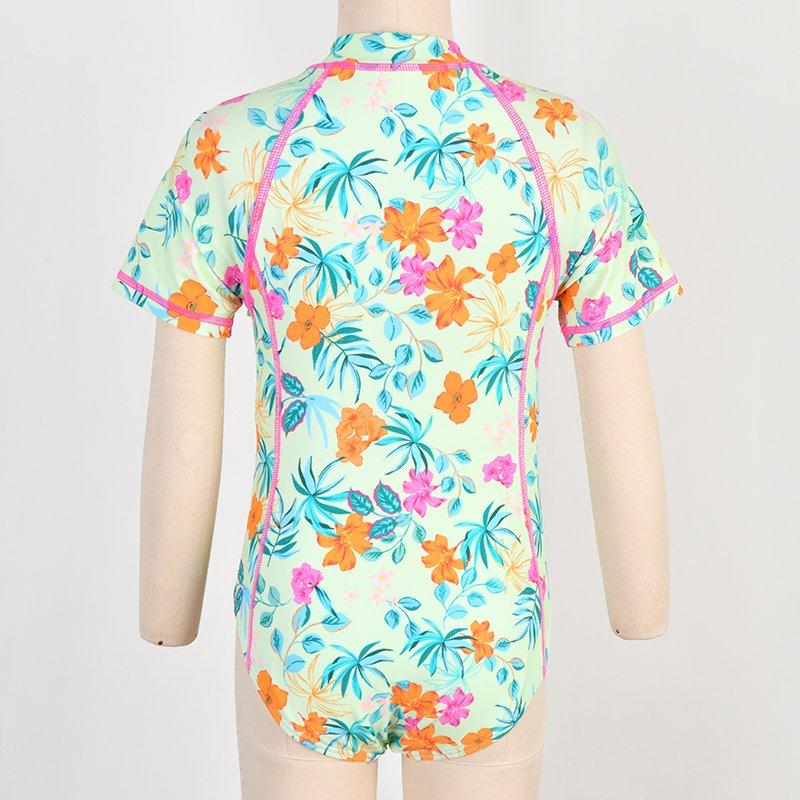 Girls One Piece Swimsuit Kids Zipper Beachwear UV Protection Swimwear