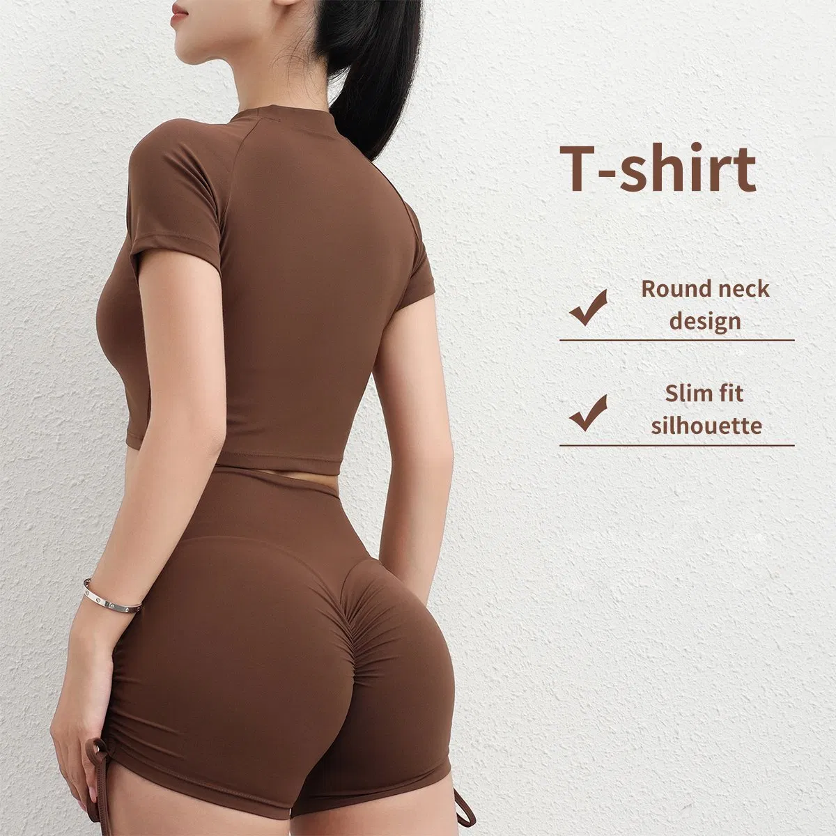 New Fashion Tight Round Neck Quick Dry Moisture Wicking Breathable Skin Friendly Activewear Sports Yoga Tops for Women