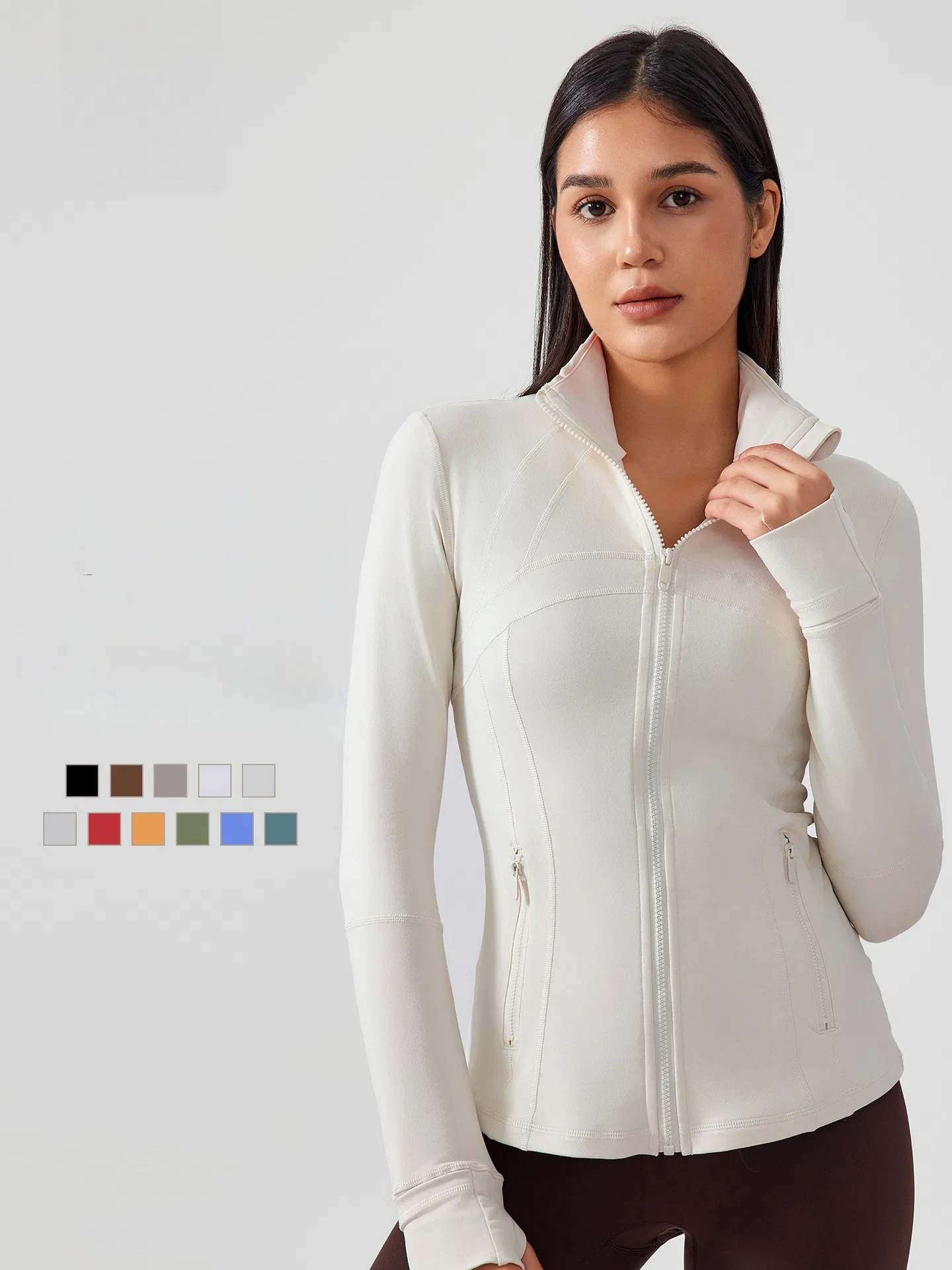 OEM ODM Women's Long Sleeve Yoga Jacket for Fall Sports Breathable Fitness Wear with Slim Stand Collar for Running Cycling