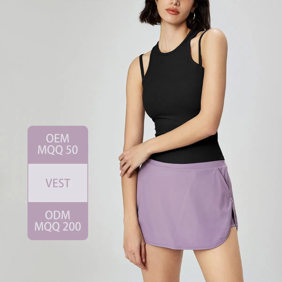 New Fashion Ribbing Naked Feeling Two Fake Pieces Sleeveless Free Matching Quick Dry Breathable Moisture Wicking Sports Running Yoga Top for Women