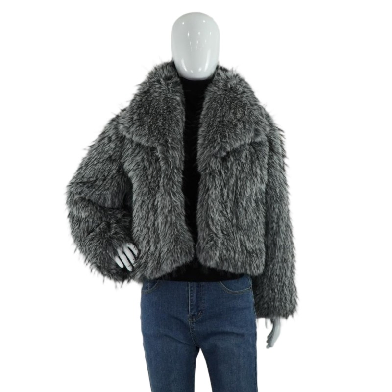 Women's Short Faux Fur Coat Turn Down Collar Two Colors Winter Outerwear
