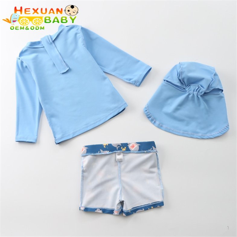 Baby Toddler Boy Kids 3- Piece Rash Guard Swimsuit, UV Sun Protection Long Sleeve Sunsuit Swimwear Sets with Sun Hats
