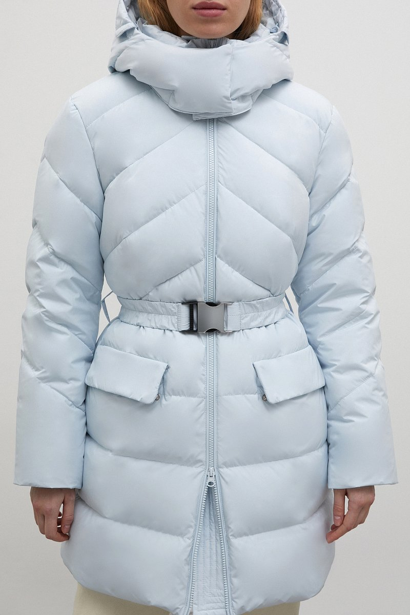 Wholesale Customized Winter Clothing High Fashion Ski Wear Hooded Women Puffer Jacket Goose Duck Down Jacket with Buckle Belt Women Outdoor Puffy Outwear