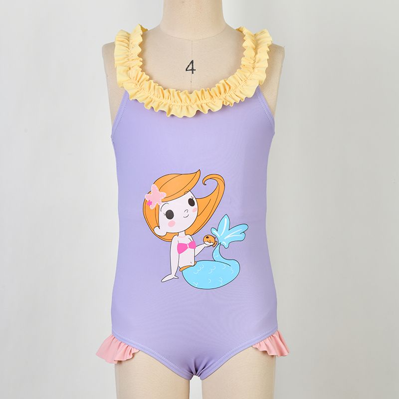 Girls Ecofriendly One Piece Swimsuit Children Shoulder Strap Swimwear Kids UV Protection Beachwear