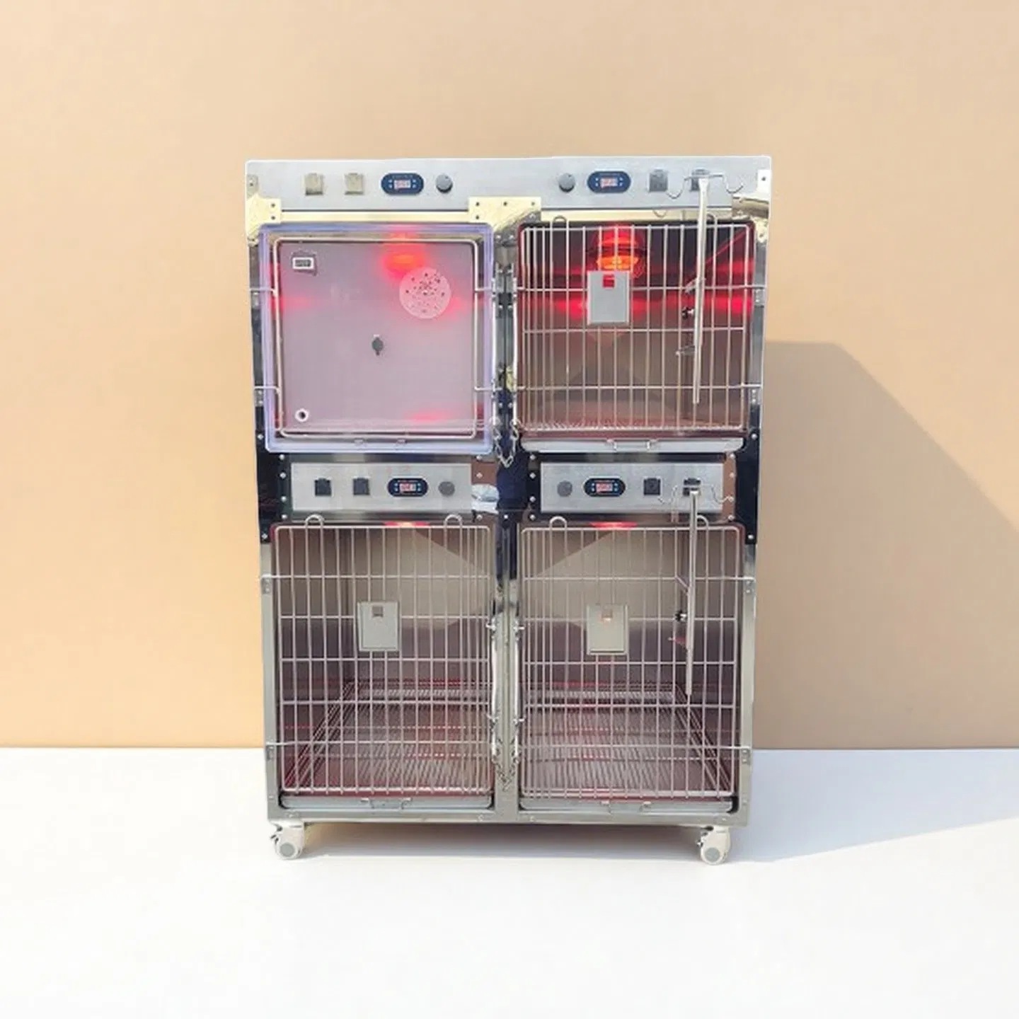 Europe King Infrared Heated 4-Bay Oxygen Cage for Veterinary Hospital, Pet Post-Surgery Recovery &amp; Oxygen Therapy