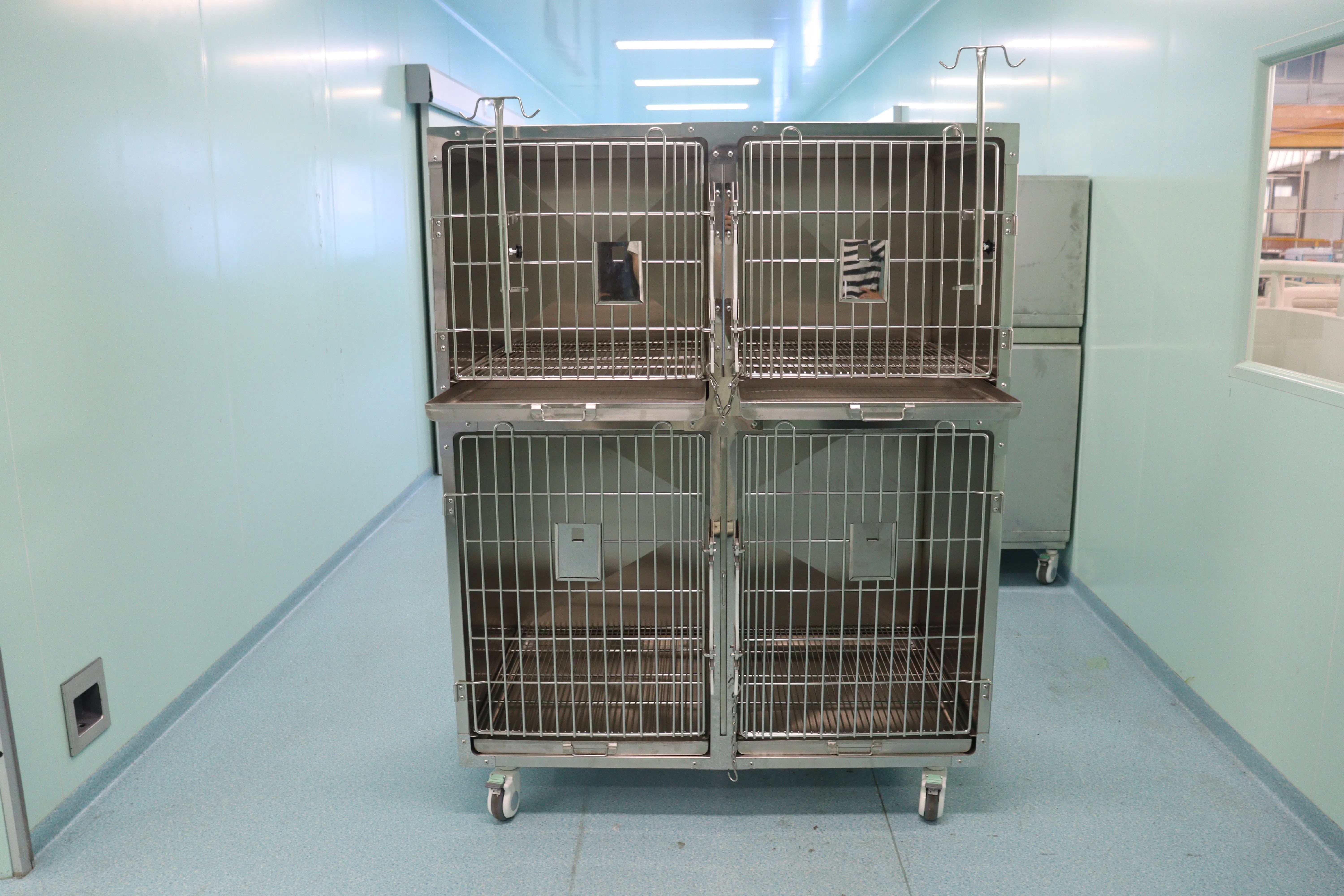 Europe King Infrared Heated 4-Bay Oxygen Cage for Veterinary Hospital, Pet Post-Surgery Recovery &amp; Oxygen Therapy