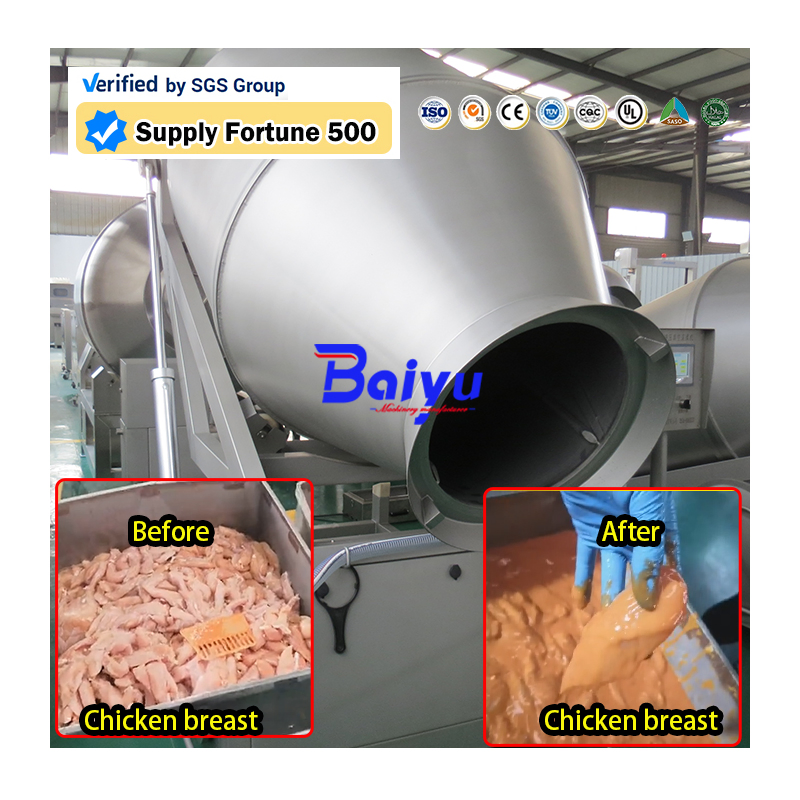 Automatic Industrial 304stainless Steel Hydraulic Meat Vacuum Marinating Tumbler Bowl Cutter Mixer Tenderize Sausage Filling Stuffer Meat Processing Machine