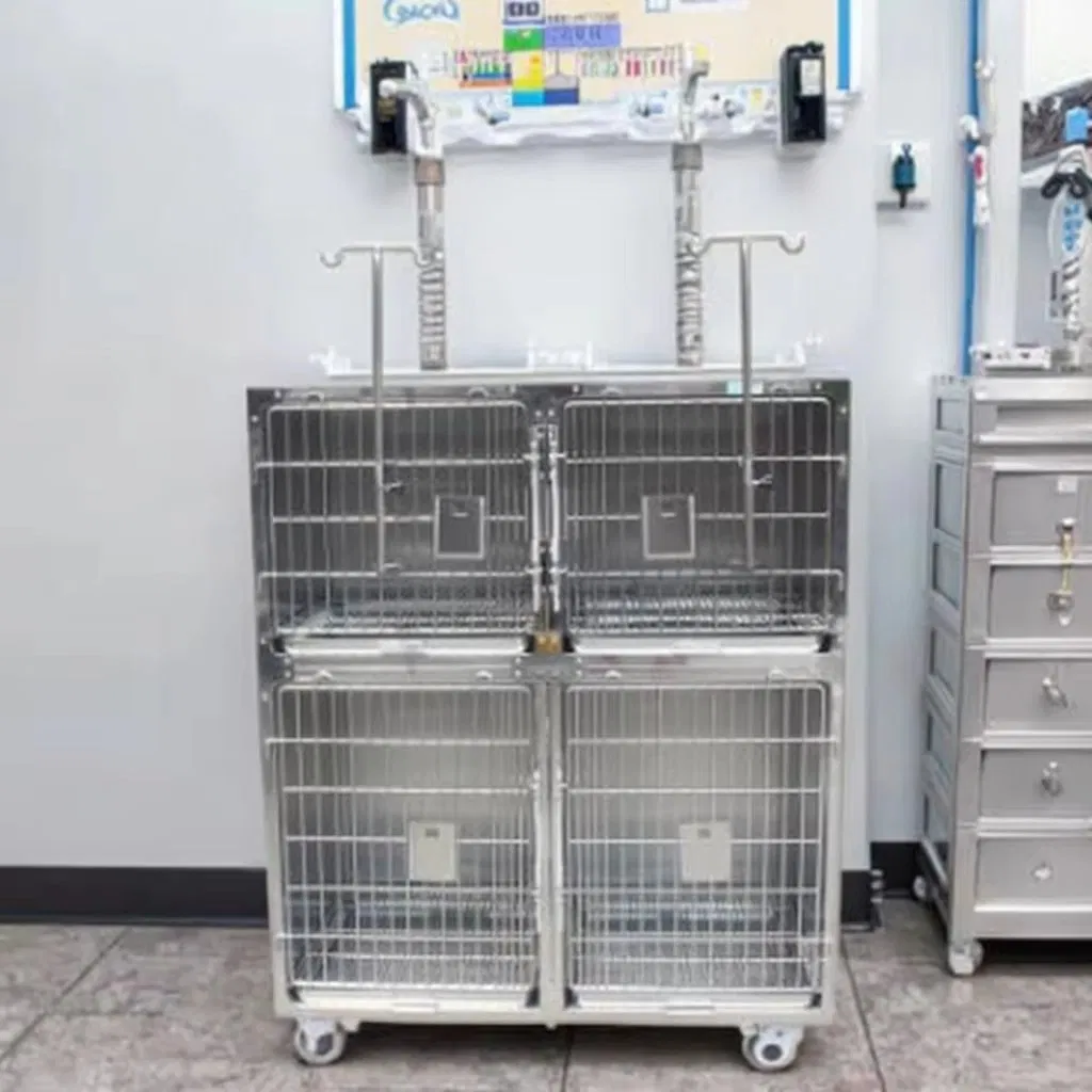 Infrared Heated 4-Bay Oxygen Cage for Veterinary Hospital, Pet Post-Surgery Recovery &amp; Oxygen Therapy