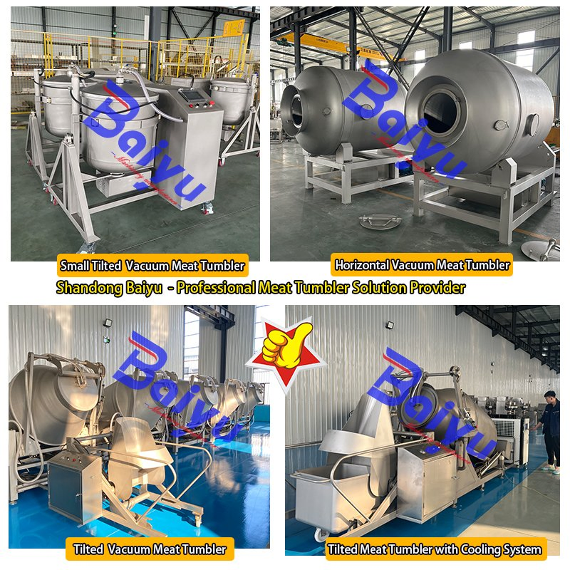 Automatic Industrial 304stainless Steel Hydraulic Meat Vacuum Marinating Tumbler Bowl Cutter Mixer Tenderize Sausage Filling Stuffer Meat Processing Machine