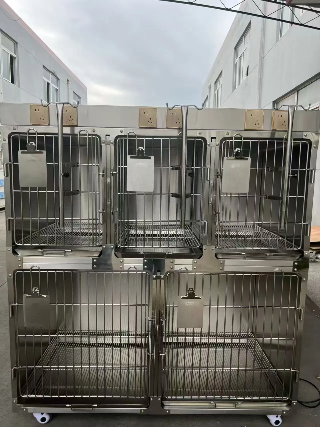 Stainless Steel Pet Hospital Cage ICU Recovery Cage with Drop Pan, for Dogs Cats Veterinary Clinic Kennel