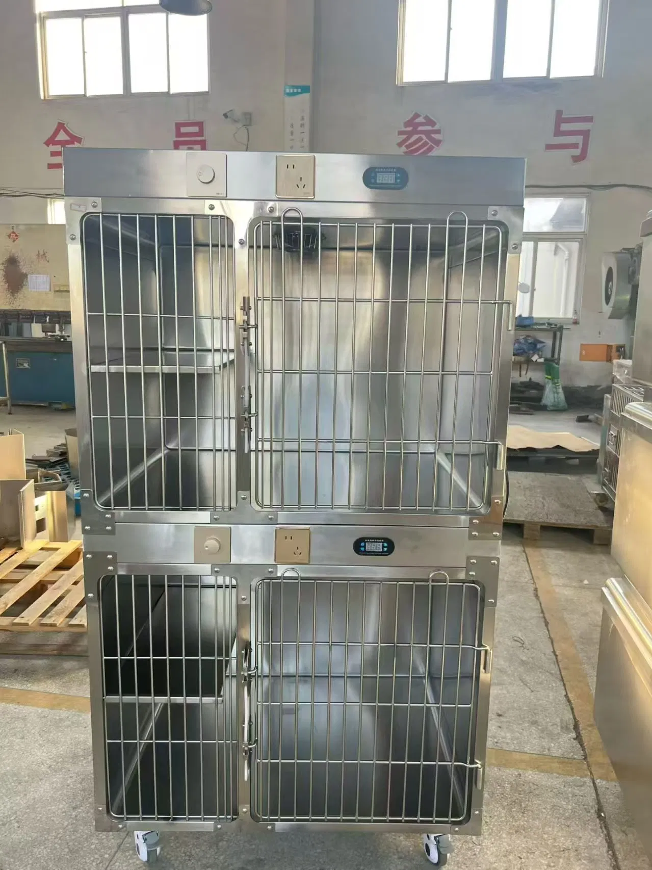 Stainless Steel Pet Hospital Cage ICU Recovery Cage with Drop Pan, for Dogs Cats Veterinary Clinic Kennel