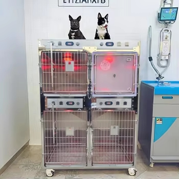 Infrared Heated 4-Bay Oxygen Cage for Veterinary Hospital, Pet Post-Surgery Recovery &amp; Oxygen Therapy