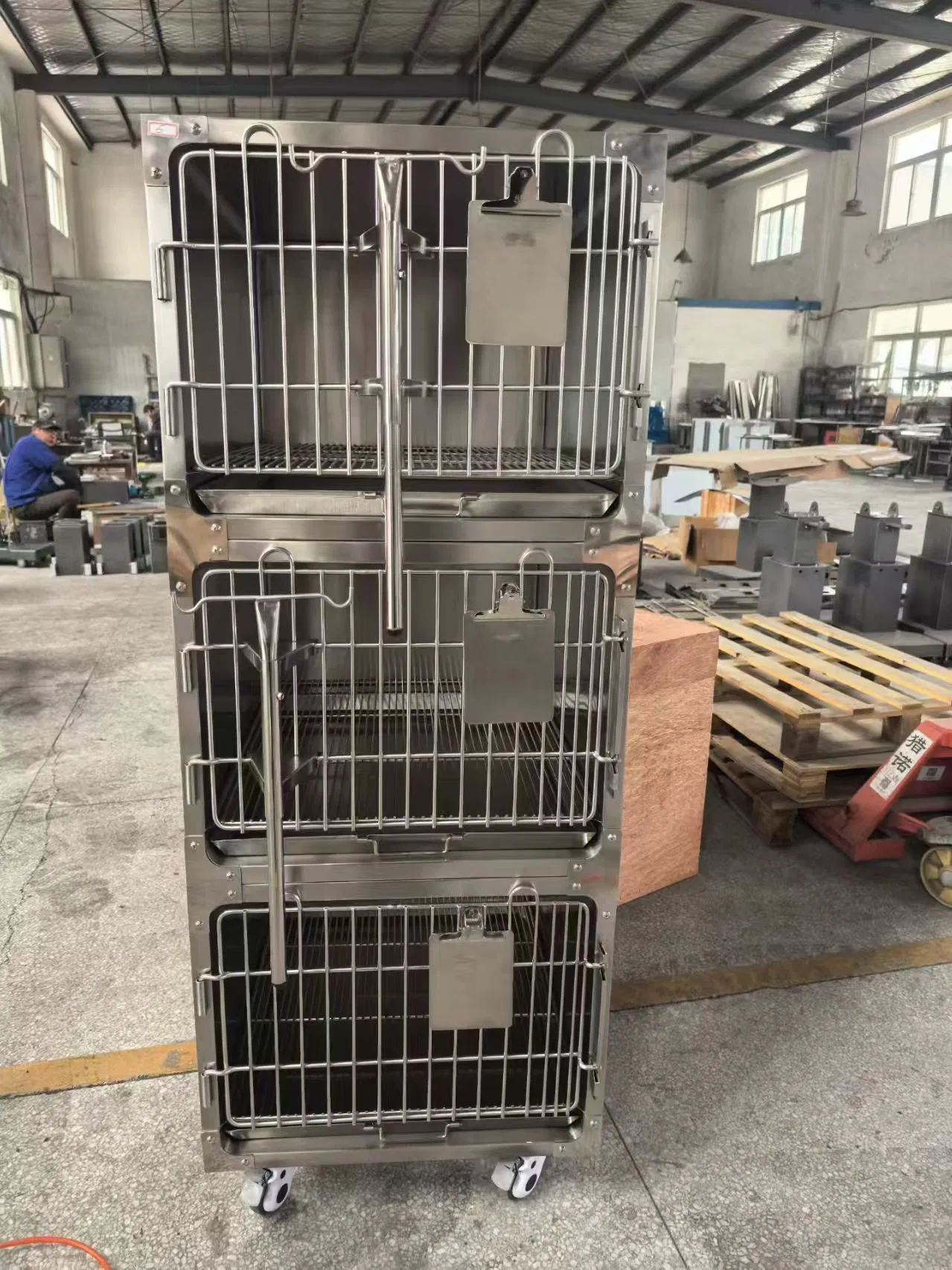 Stainless Steel Pet Hospital Cage ICU Recovery Cage with Drop Pan, for Dogs Cats Veterinary Clinic Kennel