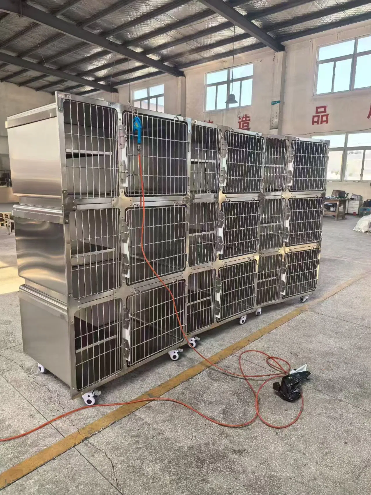 Stainless Steel Pet Hospital Cage ICU Recovery Cage with Drop Pan, for Dogs Cats Veterinary Clinic Kennel