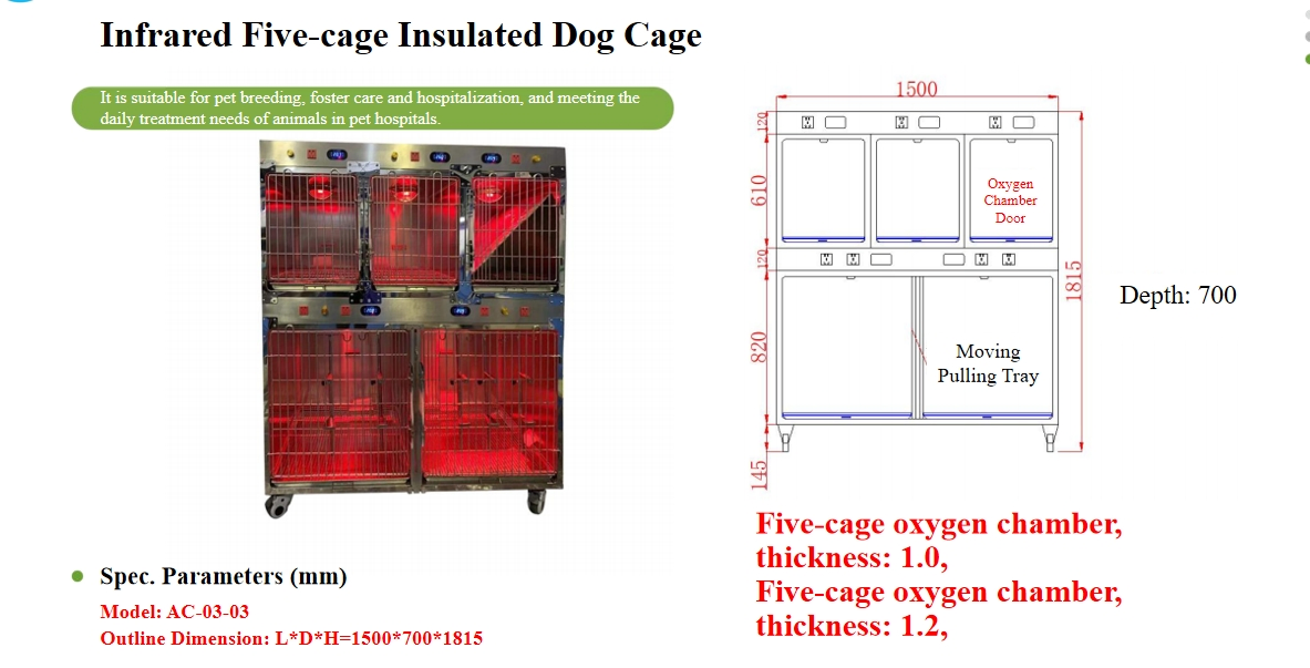 Infrared Heated 4-Bay Oxygen Cage for Veterinary Hospital, Pet Post-Surgery Recovery &amp; Oxygen Therapy
