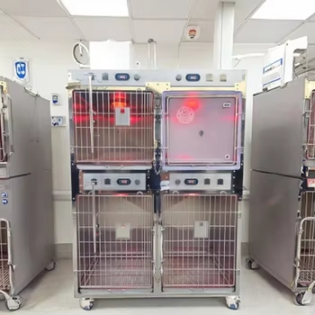 Infrared Heated 4-Bay Oxygen Cage for Veterinary Hospital, Pet Post-Surgery Recovery &amp; Oxygen Therapy