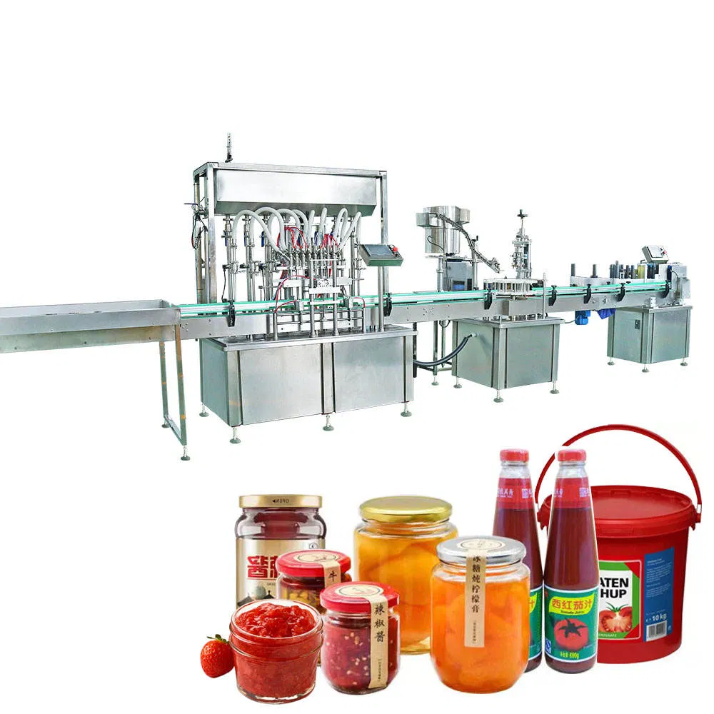 Automatic PLC Servo Liquid Sauce Filling Capping Machine for Chili Sauce, Sesame Sauce, Peanut Butter, Tomato Sauce, Honey, Glass Bottle, Pet, Tin Plate