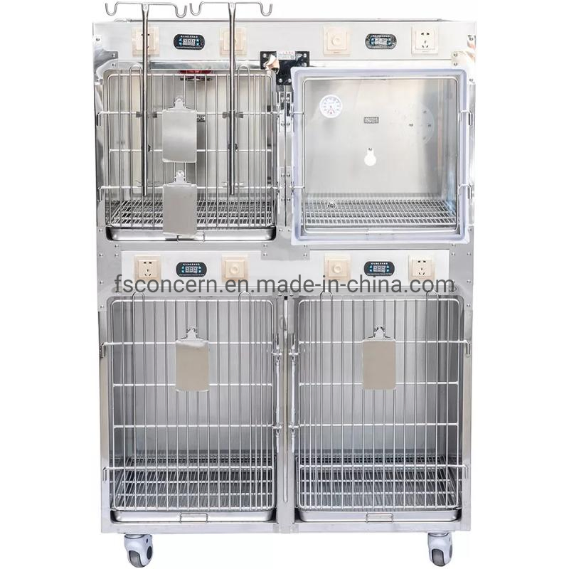 Hot Sale ICU Pet Hospital Recovery Cage Veterinary Professional 304 Stainless Steel Clinical Oxygen Infrared Therapy Combination Cages