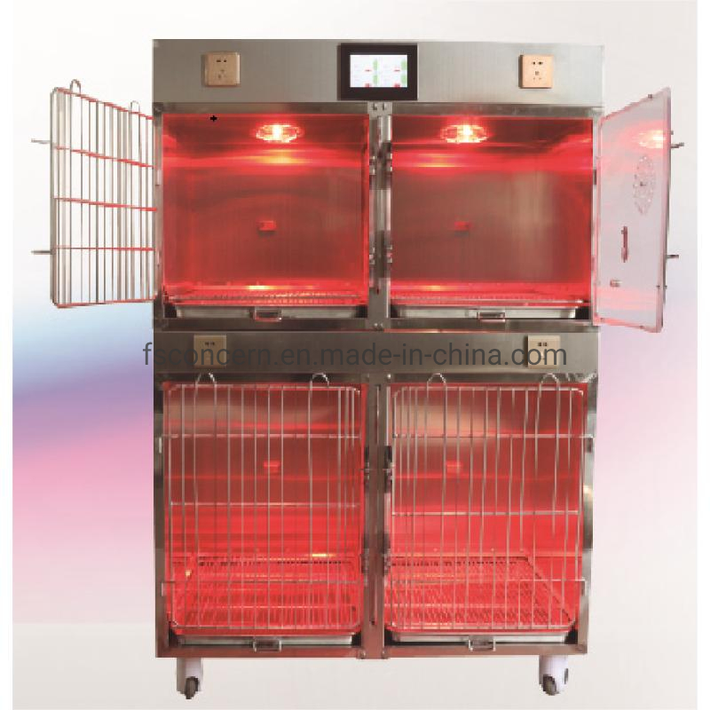 Hot Sale ICU Pet Hospital Recovery Cage Veterinary Professional 304 Stainless Steel Clinical Oxygen Infrared Therapy Combination Cages