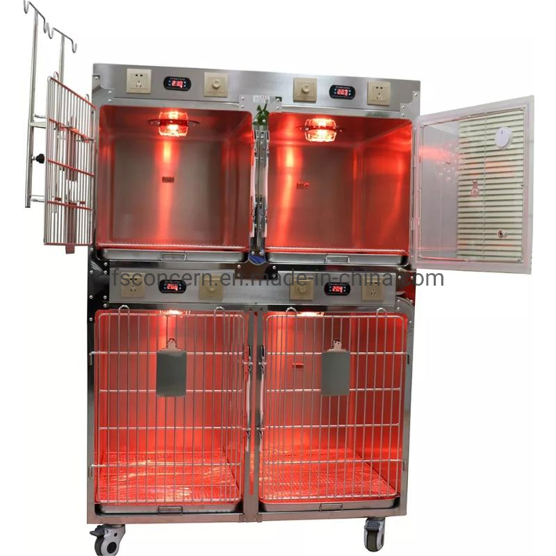 Hot Sale ICU Pet Hospital Recovery Cage Veterinary Professional 304 Stainless Steel Clinical Oxygen Infrared Therapy Combination Cages
