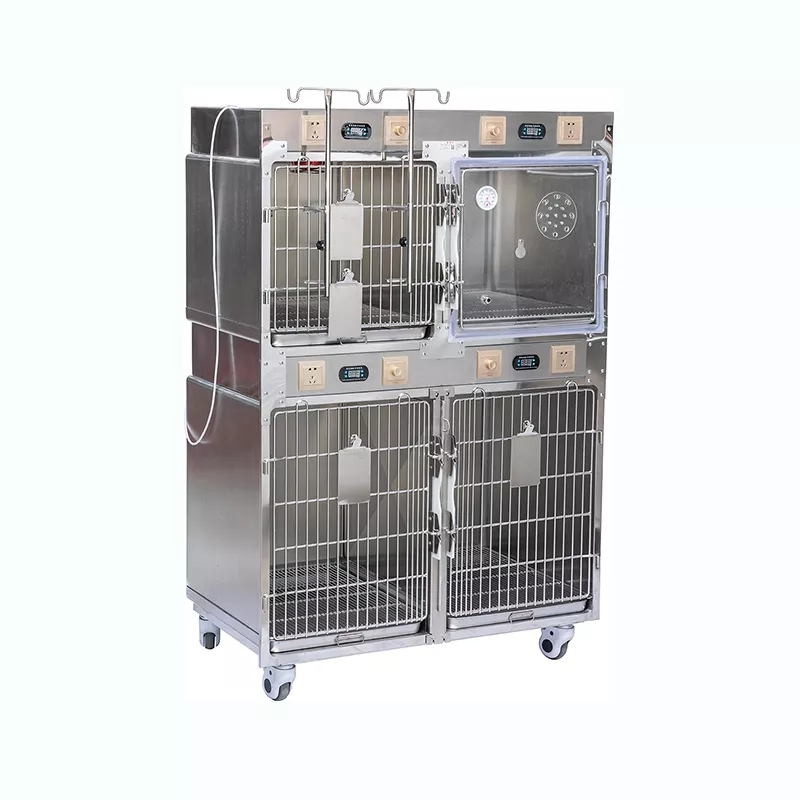 Hot Sale ICU Pet Hospital Recovery Cage Veterinary Professional 304 Stainless Steel Clinical Oxygen Infrared Therapy Combination Cages