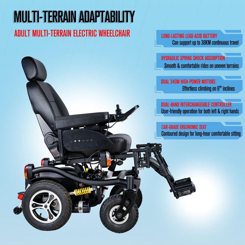 Heavy-Duty Multi-Terrain Electric Wheelchair - Comfortable Seat, Stable Frame, All-Terrain Mobility