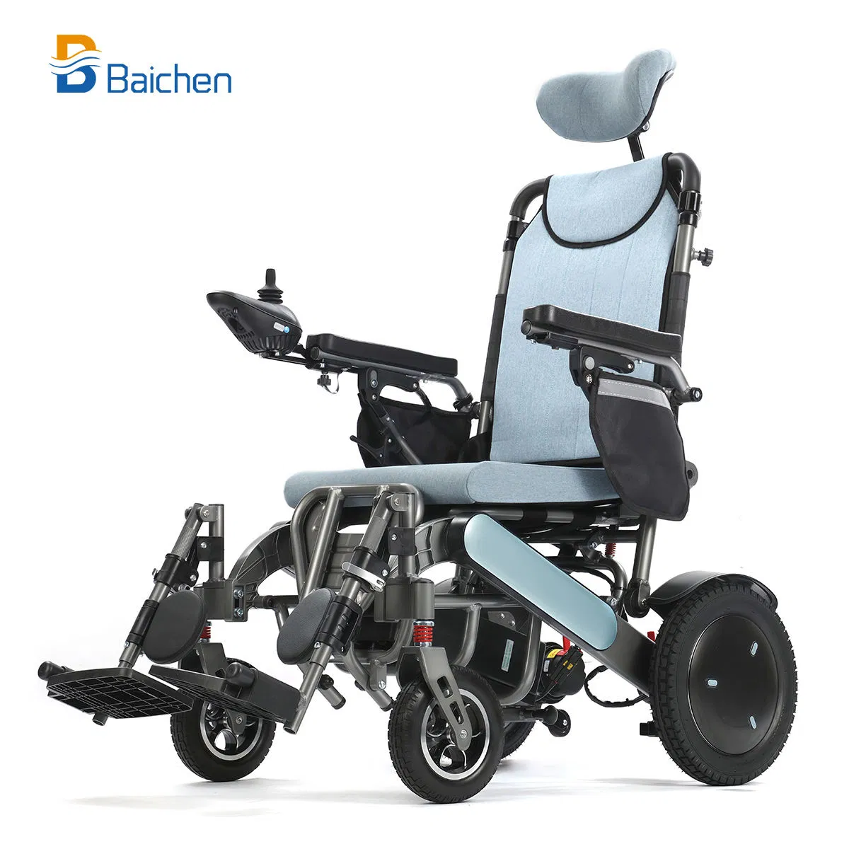 2025 Baichen New Design Aluminum All Terrain Foldable Portable Travel Reclining Electric Wheelchair for Disabled with Backrest