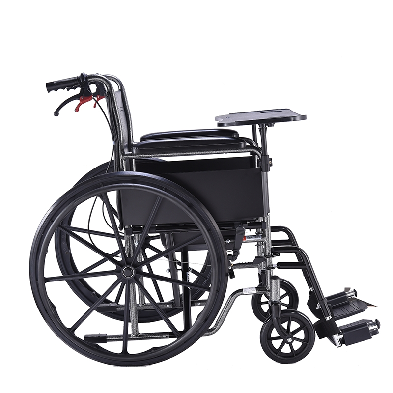 Steel Commode Wheelchair with Integrated Toilet &amp; Adjustable Table for Elderly/Disabled Home Care