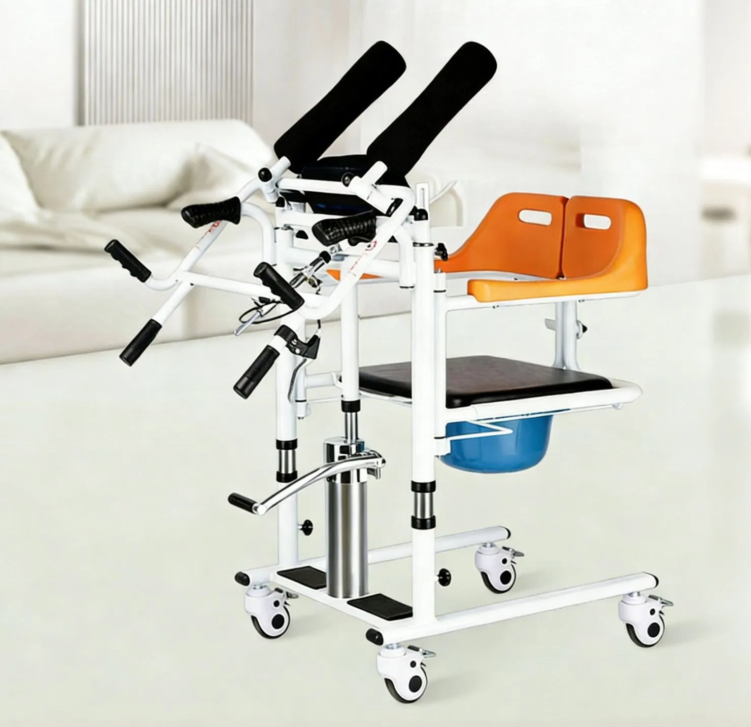 Heavy Duty Hydraulic Patient Safety Transfer Lift Wheelchair with Removable Commode Shower Chair