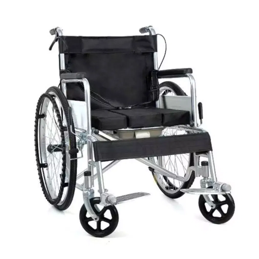 Hospital Medical Steel Manual Folding Lightweight Commode Wheelchair