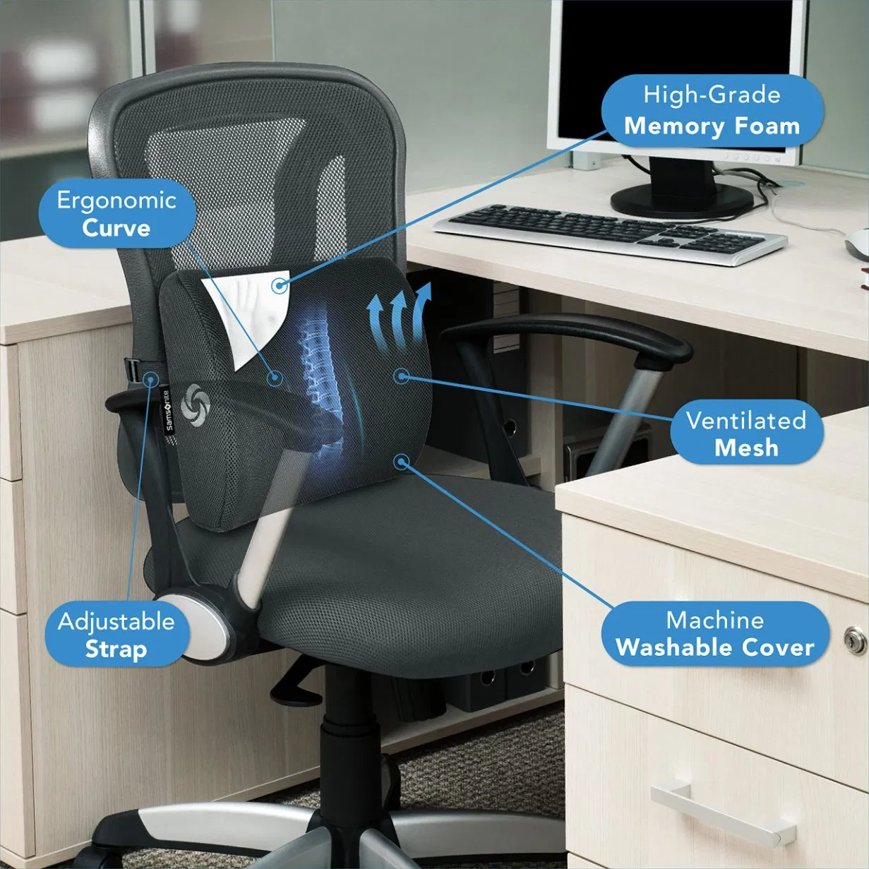 Amazon/Ebey/ Lumbar Support for Office Chair Car Seat Memory Foam Back Cushion