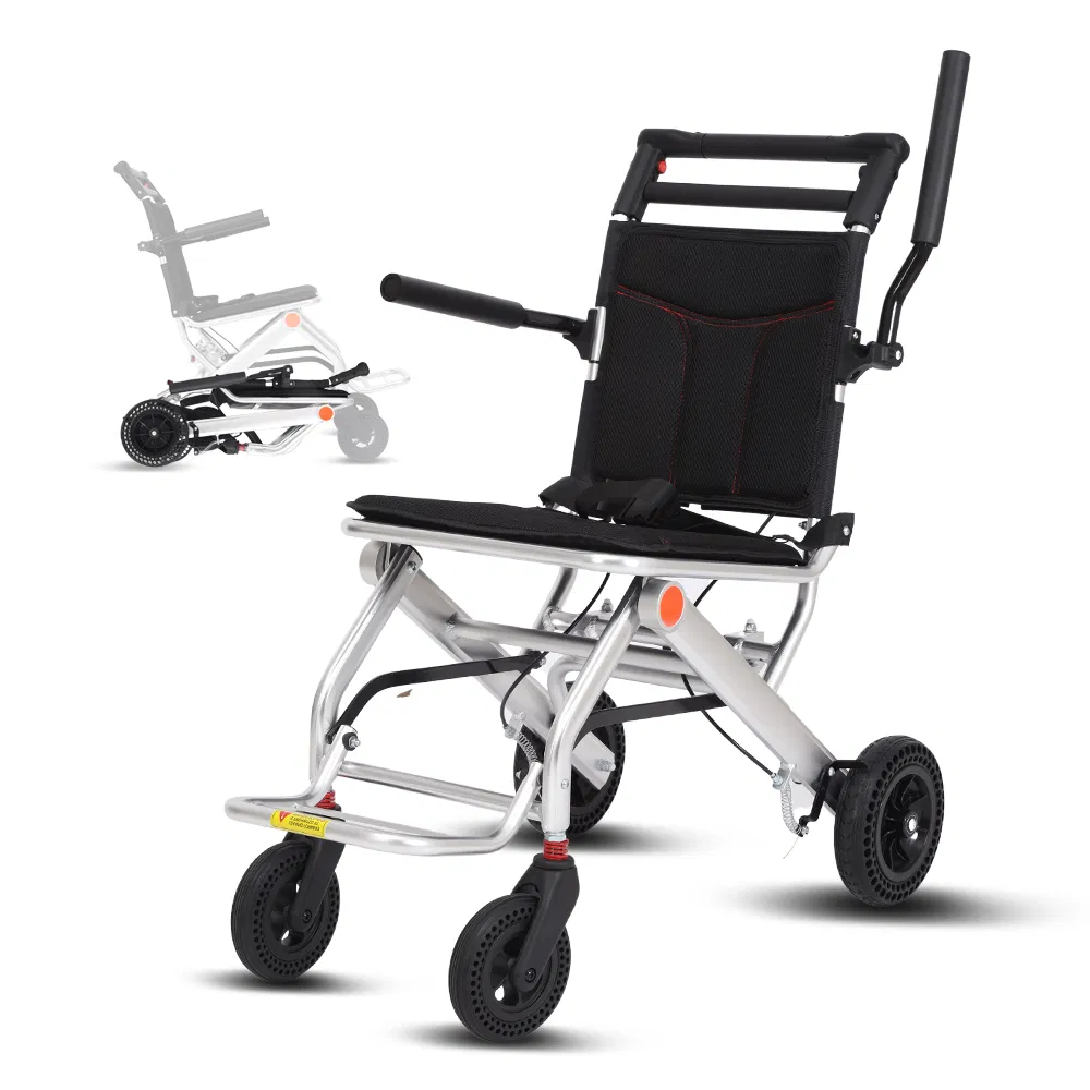 China Rollstuhl Hersteller Portable Aluminum Medical Transport Wheelchair with Flip up Armrest
