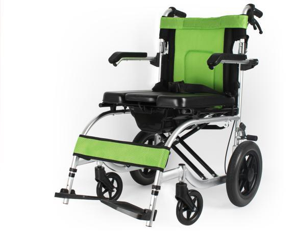 Hot Selling Aluminum Alloy Heavy Duty Manual Foldable Green Commode Wheelchair