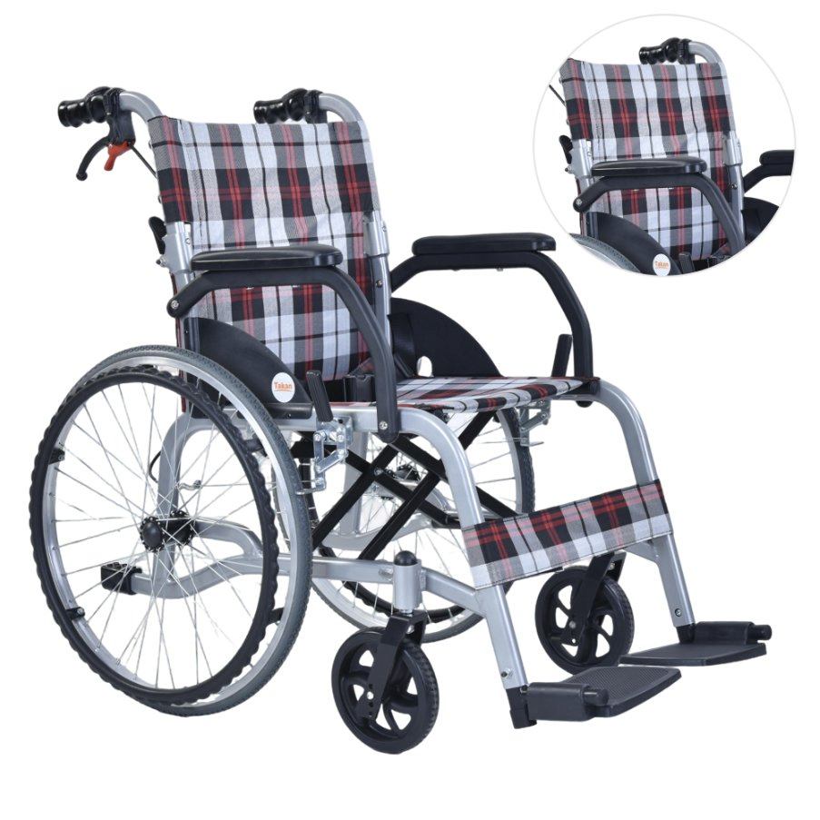 Comfortable Leather Pad Fixed Legrest Manual Medical Wheelchair