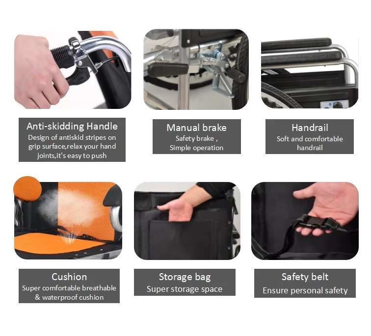 Custom Logo Accept Lightweight Aluminum Folding Wheelchair for Seniors