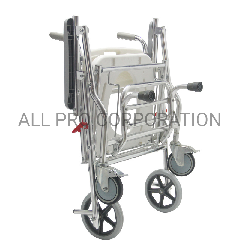 Aluminum Folding Toliet Bathroom Wheelchair with Wheels Commode Chair