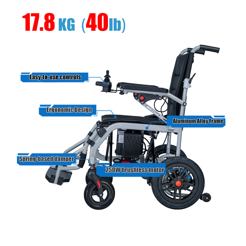 Aircraft Grade Aluminum Super Light Electric Wheelchairs- Foldable &amp; Portable Design for Seniors, OEM/ODM for Indoor and Outdoor Use Brushless Motor