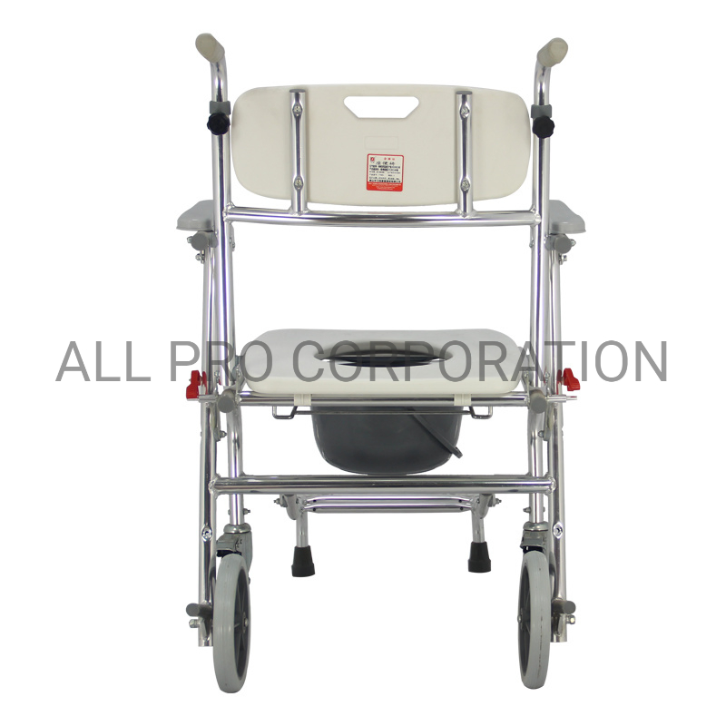 Aluminum Folding Toliet Bathroom Wheelchair with Wheels Commode Chair