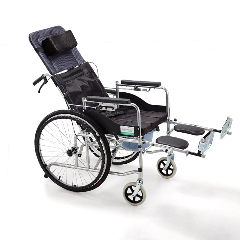 Lying Reclining Commode Wheels Chair Toilet Wheelchair Manual for Elderly and Disabled