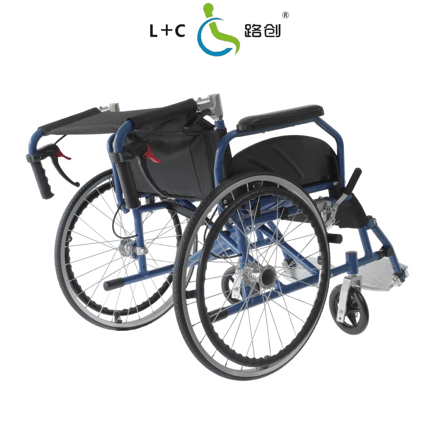 Aluminum Lightweight Functional Outdoor Wheelchair with Filp up Armrest Drop Back Handle for Elderly and Handicapped People Easy to Carry