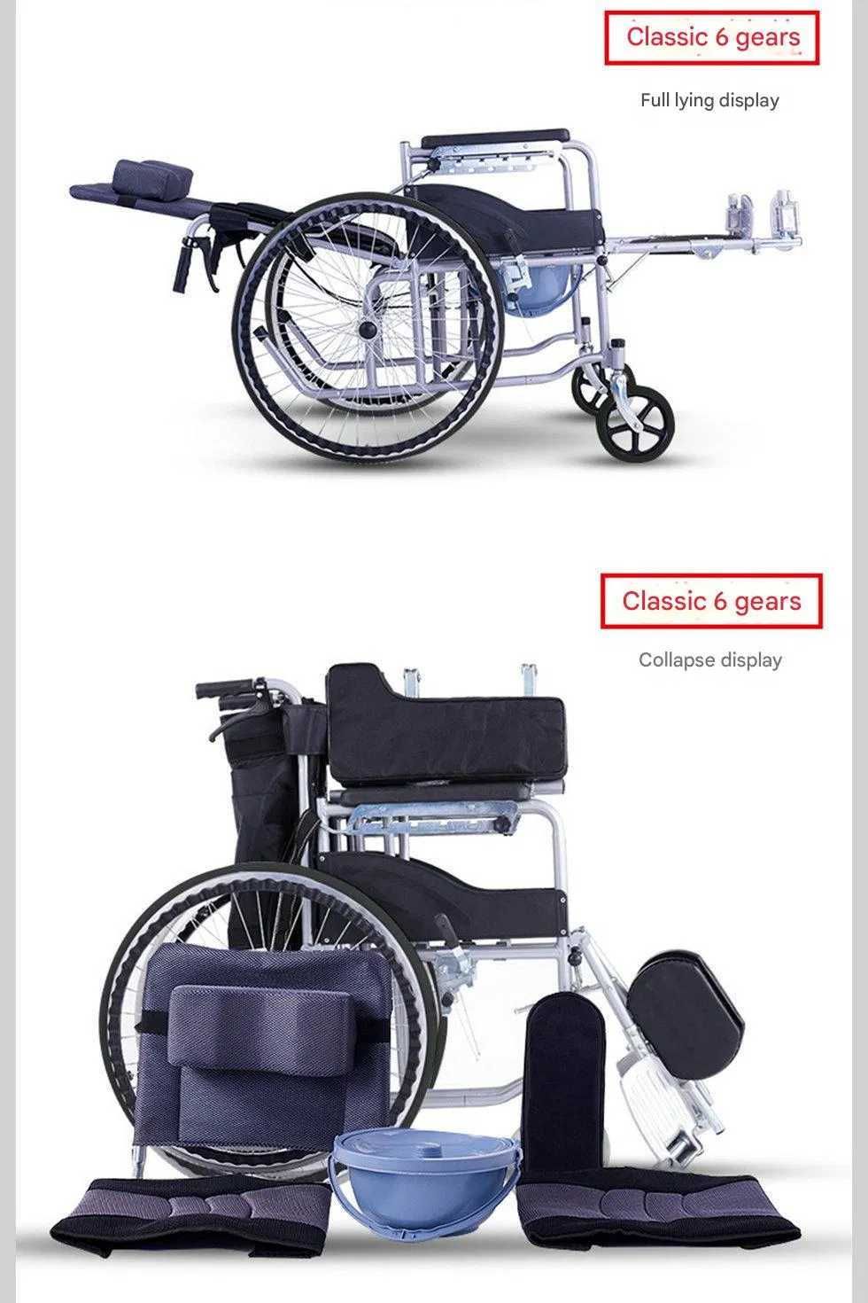 Best Selling Cheap Fodable Lightweight Aluminum Reclining Commode Manual Wheelchair