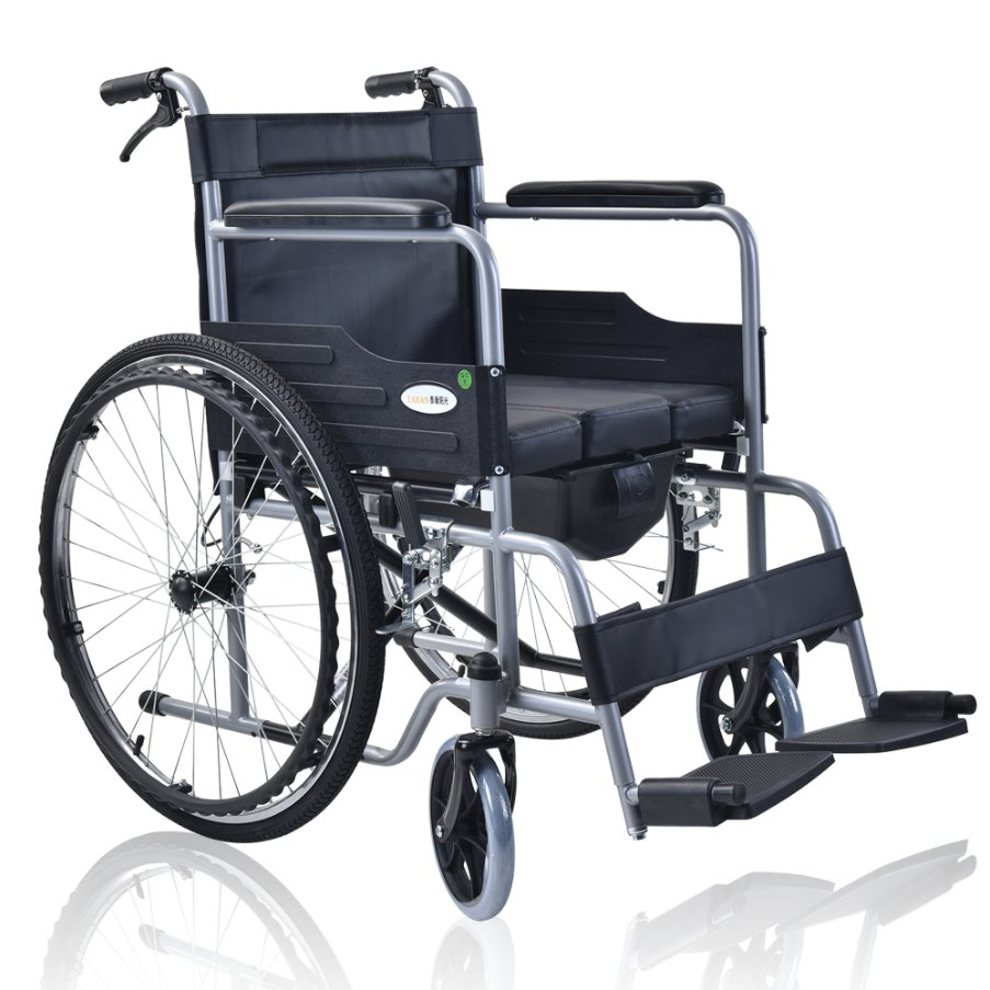 Handbrake Steel Frame Manual Wheelchair Portable Toilet Folding Commode Chair