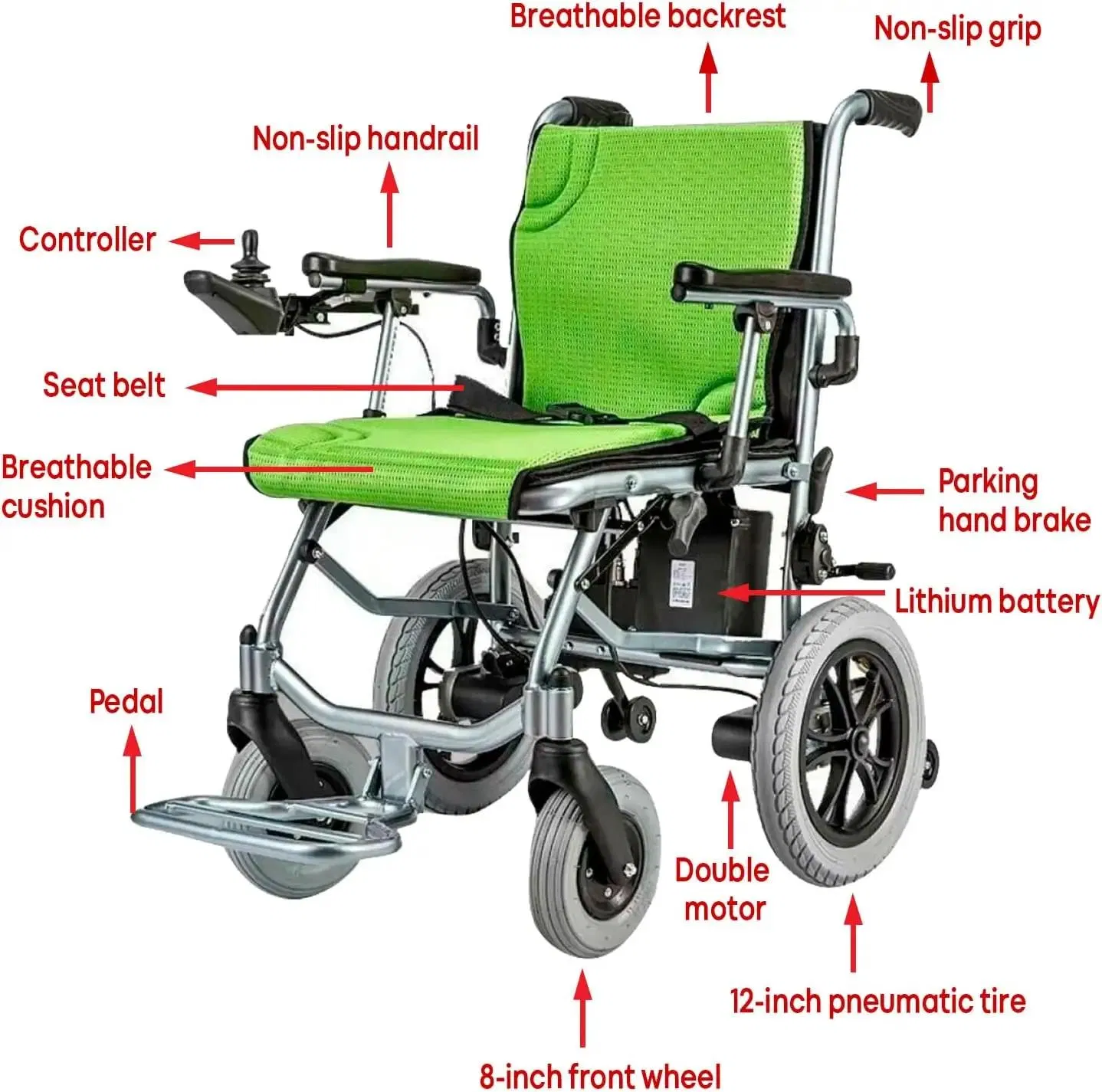 2024 Outdoor and Indoor Use Super Lightweight Foldable Easy Portable Aluminum Cheap Ultra Light Electric Wheelchair for Disabled