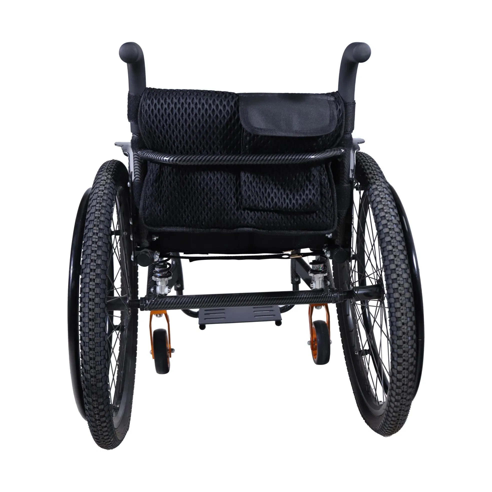 Deep Black Aluminum Alloy Sports Wheelchair with Orange Footrests