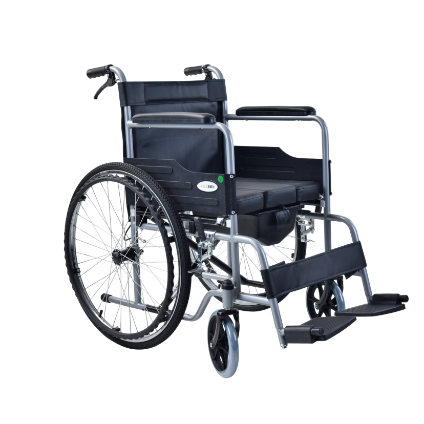 Handbrake Steel Frame Manual Wheelchair Portable Toilet Folding Commode Chair