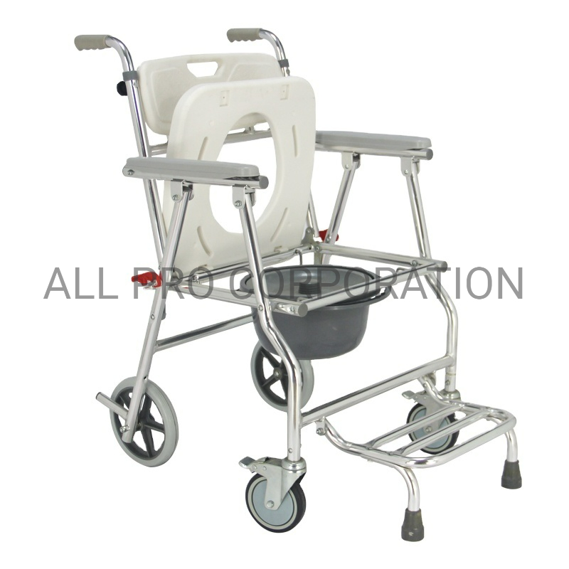 Aluminum Folding Toliet Bathroom Wheelchair with Wheels Commode Chair